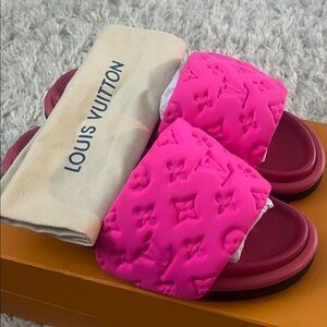 Louis Vuitton Fuchsia Embossed Slides